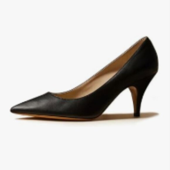 miss left Black Pointed Toe Pumps Slip On Solid Low Cone Heels Versatile Shoes - Picture 1 of 8
